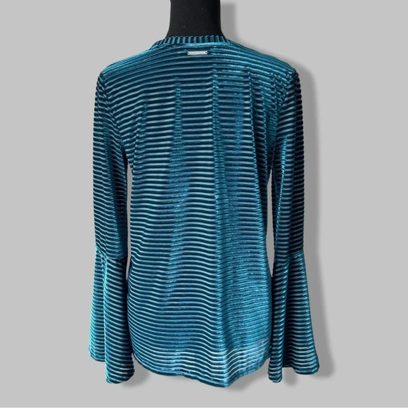 Michael Kors Turquoise Velvet Stripe Flutter  Sleeve Top - Picture 3 of 14
